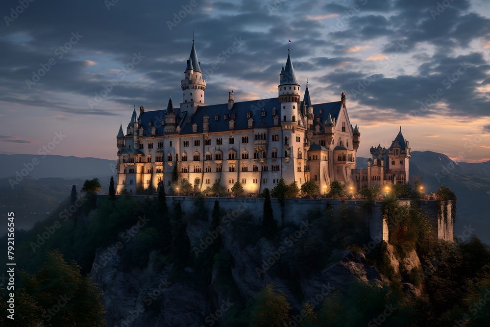 Panoramic view of the Peles Castle in Peles, Hungary