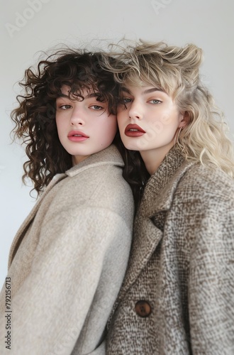 Two Women Standing Next to Each Other Wearing Coats