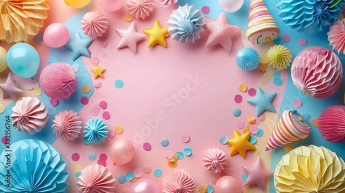 Blue and Yellow Background With Starfish, Shells, and Other Items