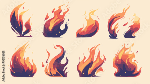 Realistic high detailed vector fire flames set. 2d
