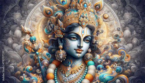 Lord Shree Krishna Painting - Generative AI photo