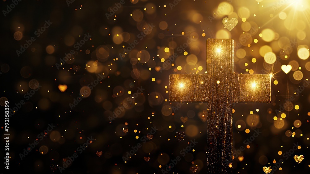 Cross with Heart Shaped Bokeh Design Cross with Heart Shaped Bokeh Design
