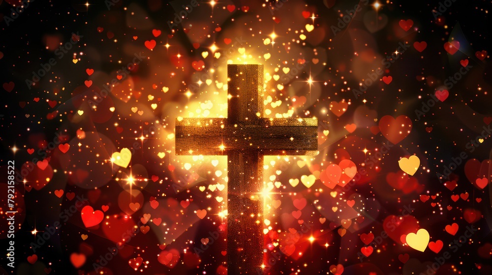 Cross with Heart Shaped Bokeh Design Cross with Heart Shaped Bokeh Design