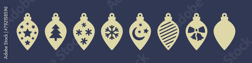 Set of 8 vector Christmas earrings, pendant or keychain designs. Jewelry silhouette laser cut template. Cnc cutting with metal, wood or leather. Winter decorative elements