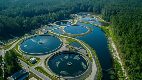 A series of water treatment plants are shown in the image photo