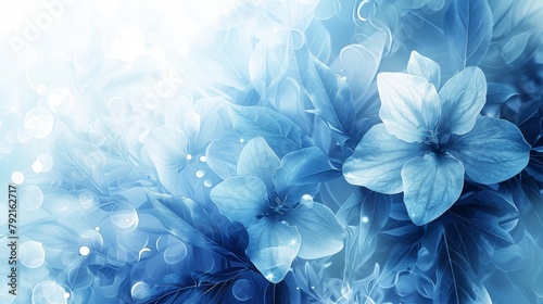 Soothing abstract blue backdrop with delicate floral and natural elements for a serene ambiance