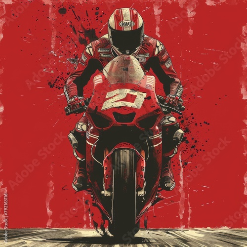 
A racer on a motorcycle rides at high speed on a blurred background. Concept: competitions and track riding