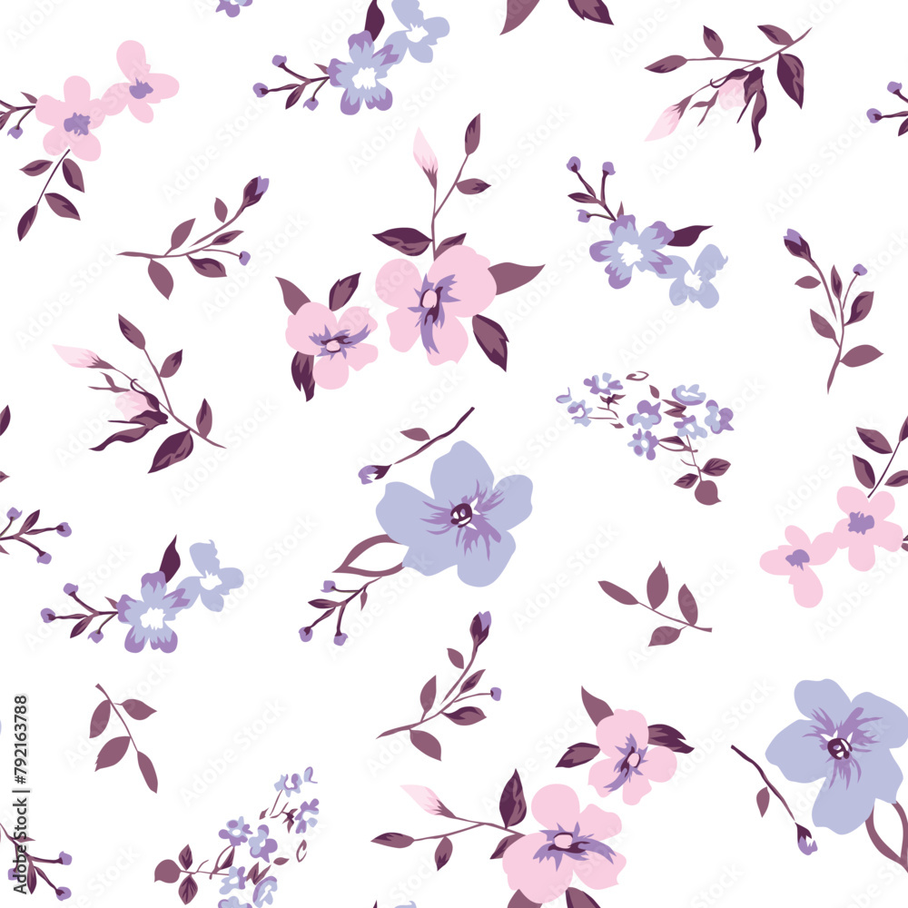 Floral pattern on white with a variety of flowers