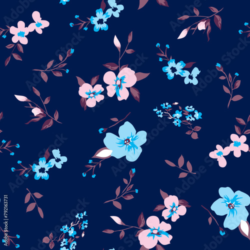 Floral pattern on black with a variety of flowers