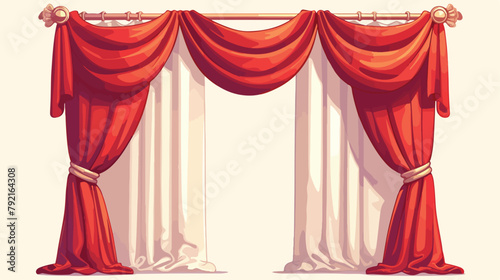 Red and white velvet silk curtains and draperies se