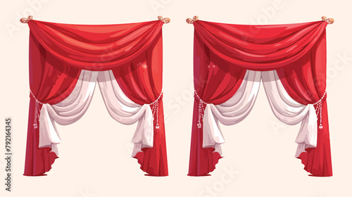 Red and white velvet silk curtains and draperies se
