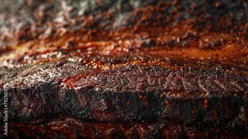 Close-up of succulent barbecued brisket with crispy crust