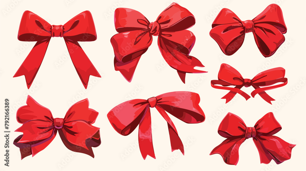 Red ribbon patterns set isolated on white backgroun
