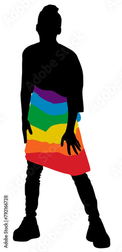  Silhouette non-binary person holding rainbow flag