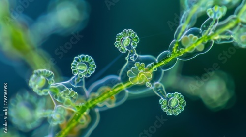 A closer look at a single algal cell reveals the intricate and diverse forms they can take from starshaped colonies to elongated filaments photo