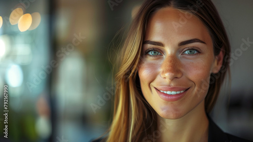 Radiant Young Professional with a Captivating Smile in Office Setting