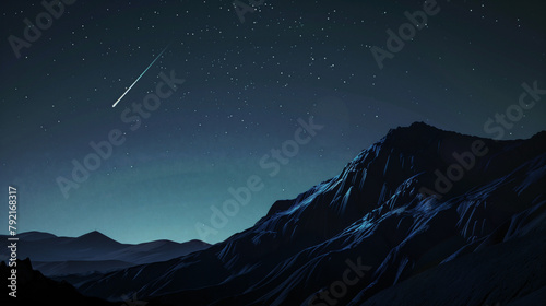 Starry Night Sky over Snow-Capped Mountains with Glowing Comet