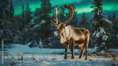 Majestic Reindeer under Aurora Borealis in Winter Wonderland