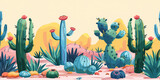 Illustration set of cactus over desert