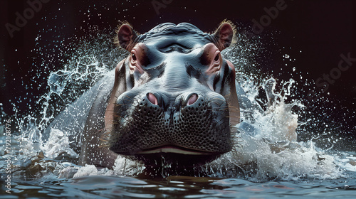 Hippo Emerging, Water Splashing