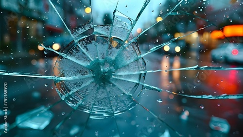 Image of broken glass window symbolizing vandalism property damage or repair needs. Concept Vandalism, Property Damage, Broken Glass, Repair Needs, Window Symbolism