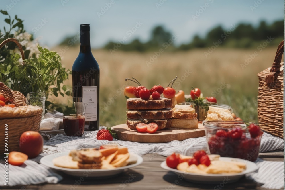 'delicious picnic spread fresh food outdoors summer grass lawn park healthy lifestyle basket hamper wicker blanket copy space field fruit green leisure meadow meal outside relaxation snack spring'