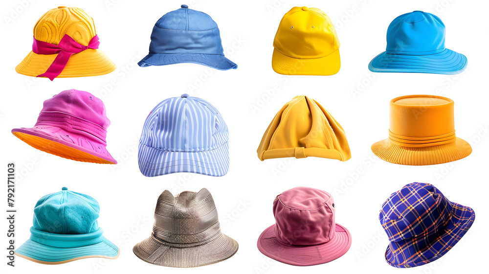 kids children and baby hat in different color styles, isolated on white png transparent background