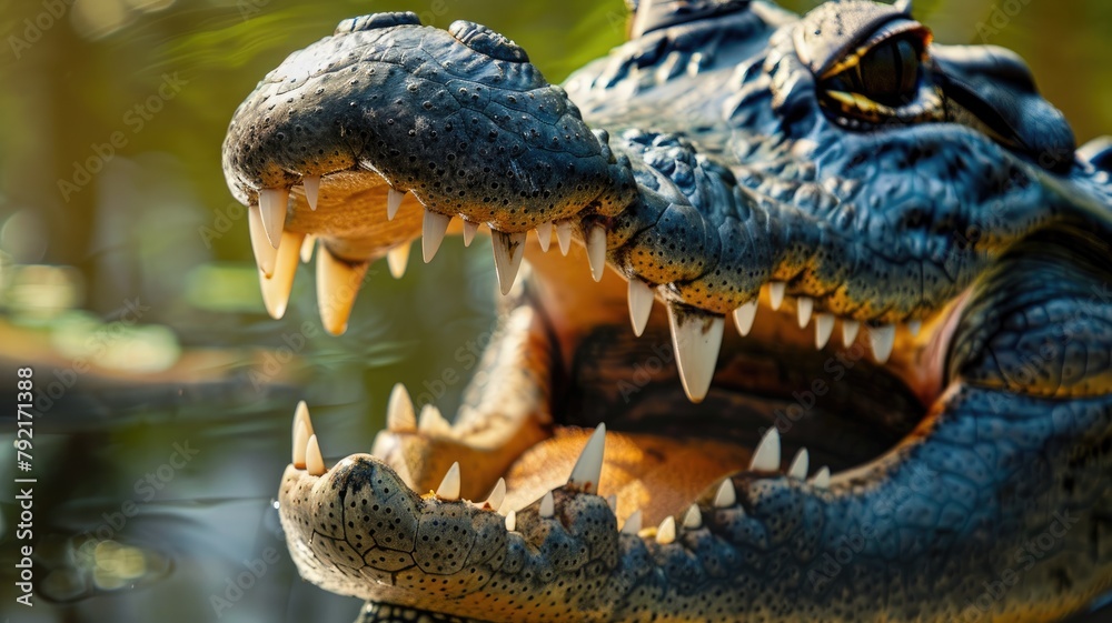 Close-up of alligator's head with sharp teeth visible Close-up of alligator's head with sharp teeth visible
