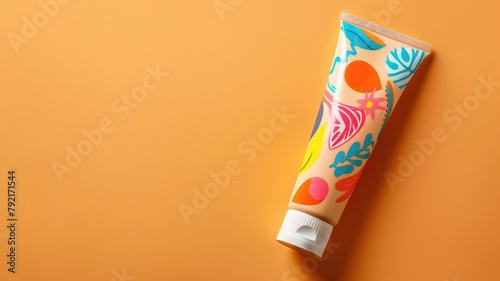 Colorful patterned tube on orange background photo