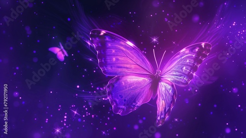 purple butterfly with a soft glow against a darker purple background © CNISAK