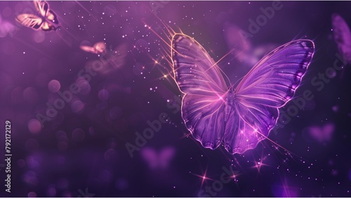 purple butterfly with a soft glow against a darker purple background © CNISAK