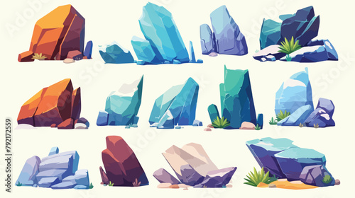 Rocks and stones elements collection set. Vector il