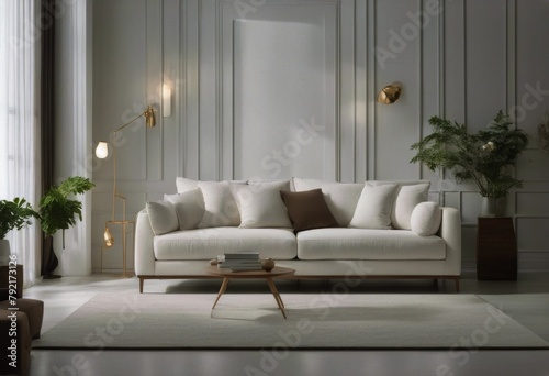 Modern design room living linen sofa White interior