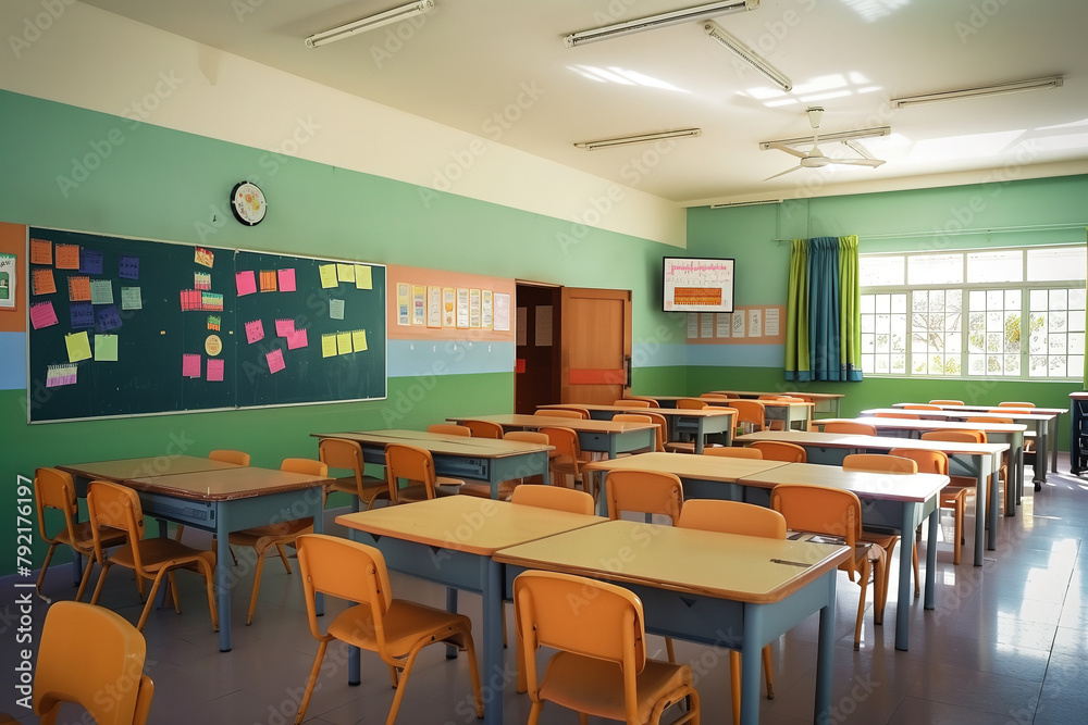 Obraz premium View of Asian Modern School Empty Classroom
