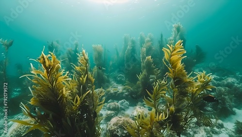 Kelp forests and seagrass meadows as blue carbon sinks for carbon sequestration. Concept Blue Carbon Sinks, Kelp Forests, Seagrass Meadows, Carbon Sequestration