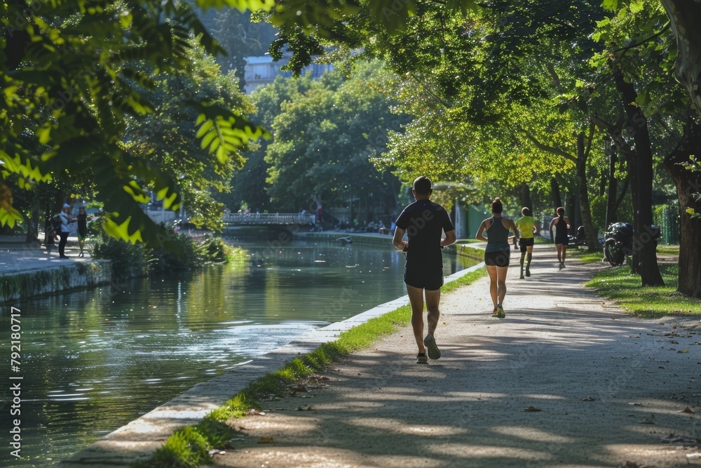 Running for health and summer vibes. active lifestyle and fitness in sunny weather Running for health and summer vibes. active lifestyle and fitness in sunny weather