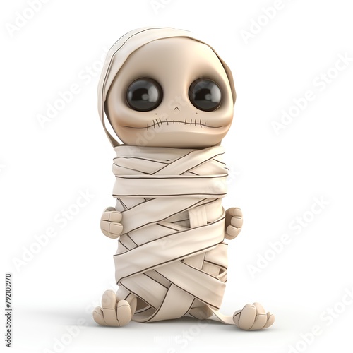 Skeleton mummy with bandage on white background. 3D illustration photo
