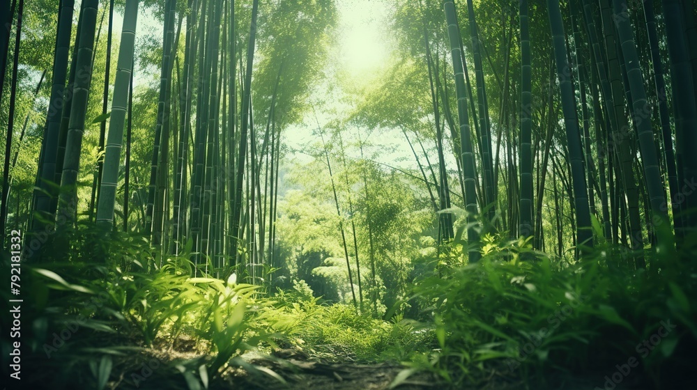 Fototapeta premium Lush and green bamboo forest for nature concept background.