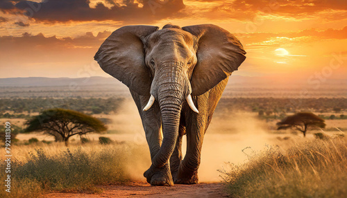 elefante africano en sabana, al atardecer © Max