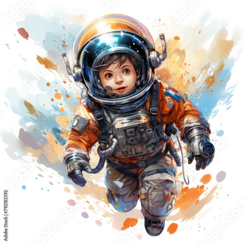 Watercolor Astronaut floating in space, clipart Illustration, Generative Ai © SantoshArt