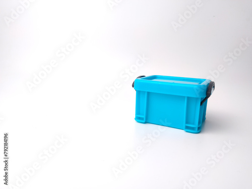 Blue miniature storage basket box model living room on a white background