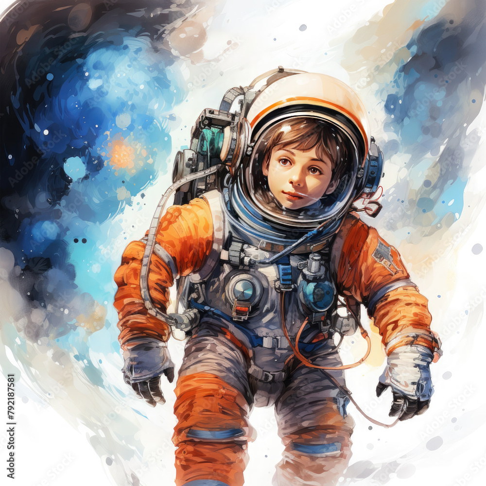 Watercolor Astronaut floating in space, clipart Illustration, Generative Ai Watercolor Astronaut floating in space, clipart Illustration, Generative Ai