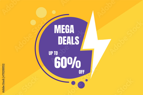 60 OFF Mega Deals, purple lightning, yellow background, sale and offers