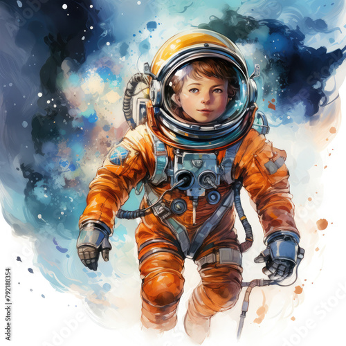 Watercolor Astronaut floating in space, clipart Illustration, Generative Ai © SantoshArt
