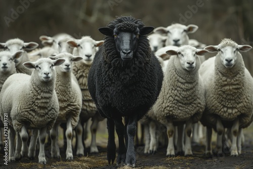 Black sheep. Background with selective focus and copy space photo