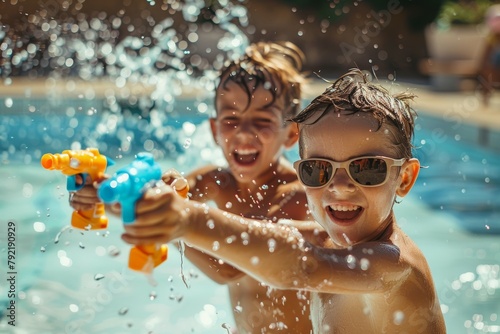 Group of happy children on summer vacation. Background with selective focus and copy space