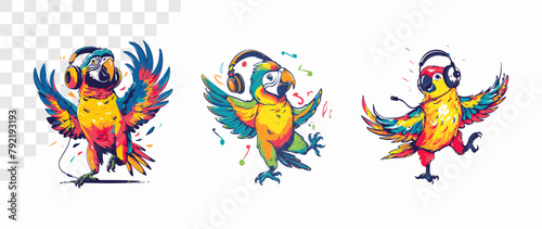 Music-loving Parrots with Headphones