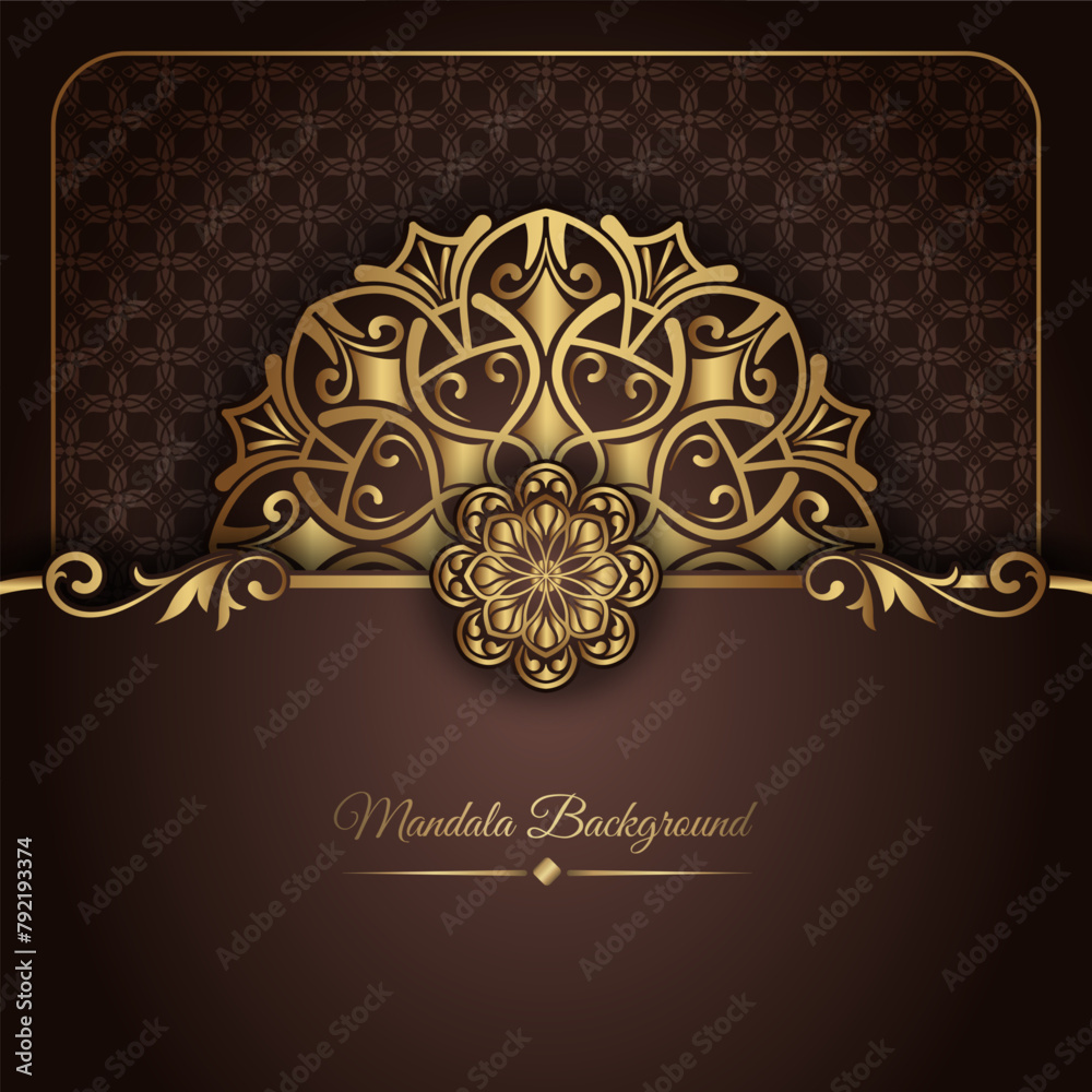Luxurious brown background, floral pattern, with gold mandala decoration