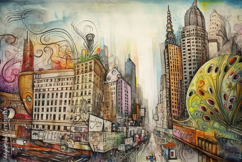 Nowy Jork Manhattan kolorowy akrylowy obraz Generative AI