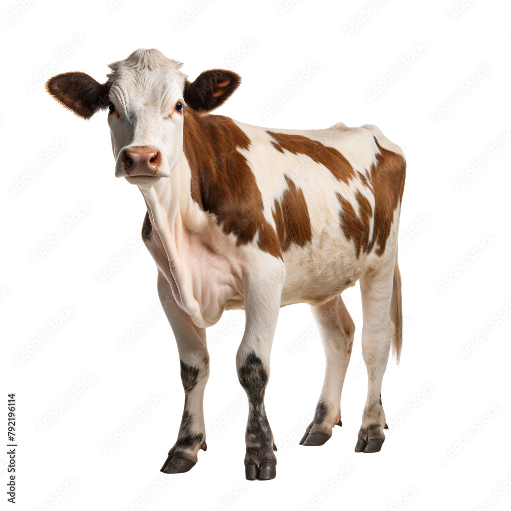 Brown cow isolated on white, cut out transparent